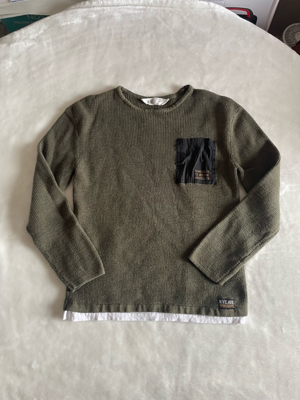 Boys H&M Olive Green Knit Sweater with Chest Pocket
